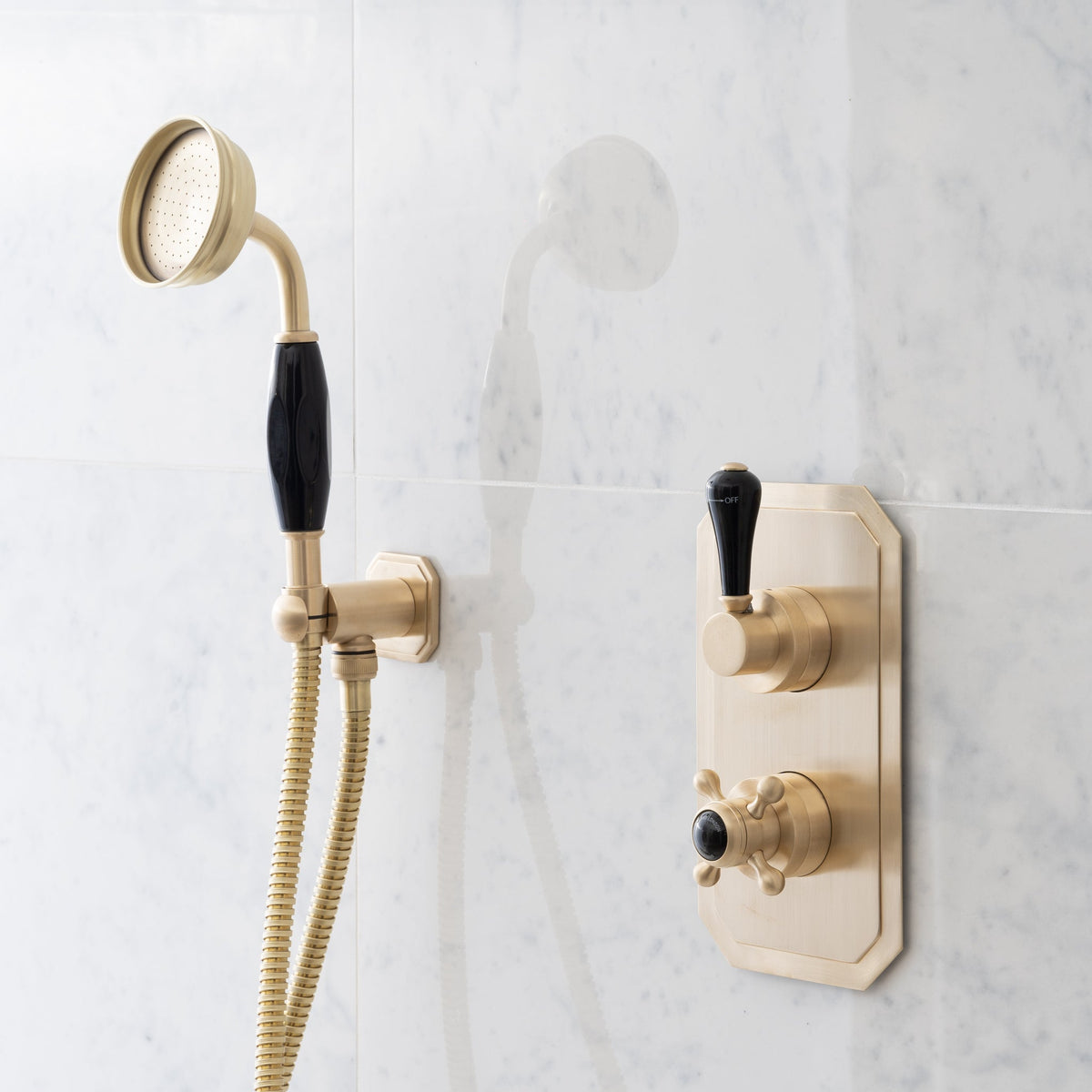 Wellington Black Ceramic Lever &amp; Cleaver Telephone Handset Concealed Thermostatic Shower Set - Rutland London (USA)