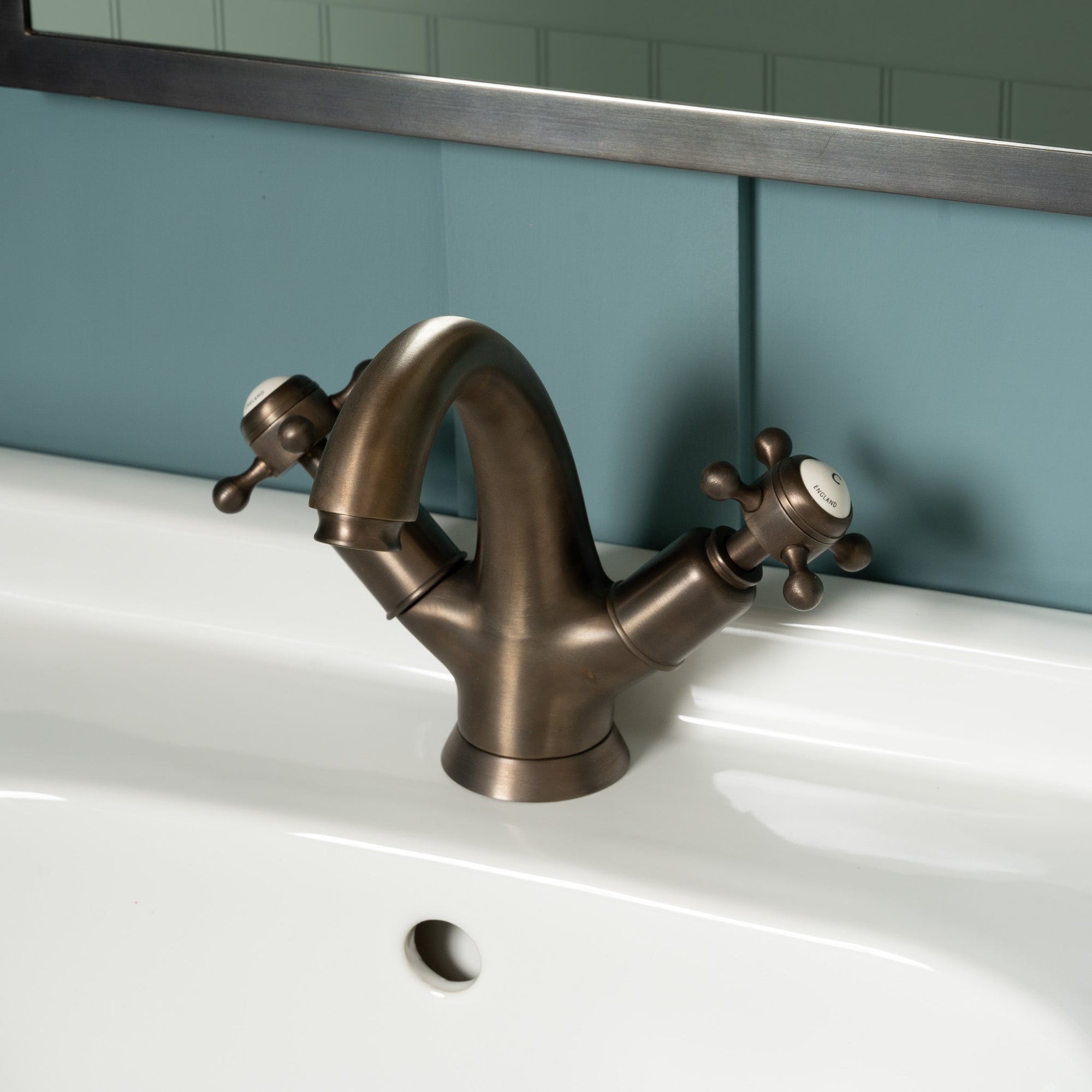 Hanover White Ceramic Cross Handle High Neck Single Hole Bathroom Sink Faucet - Rutland London (USA)
