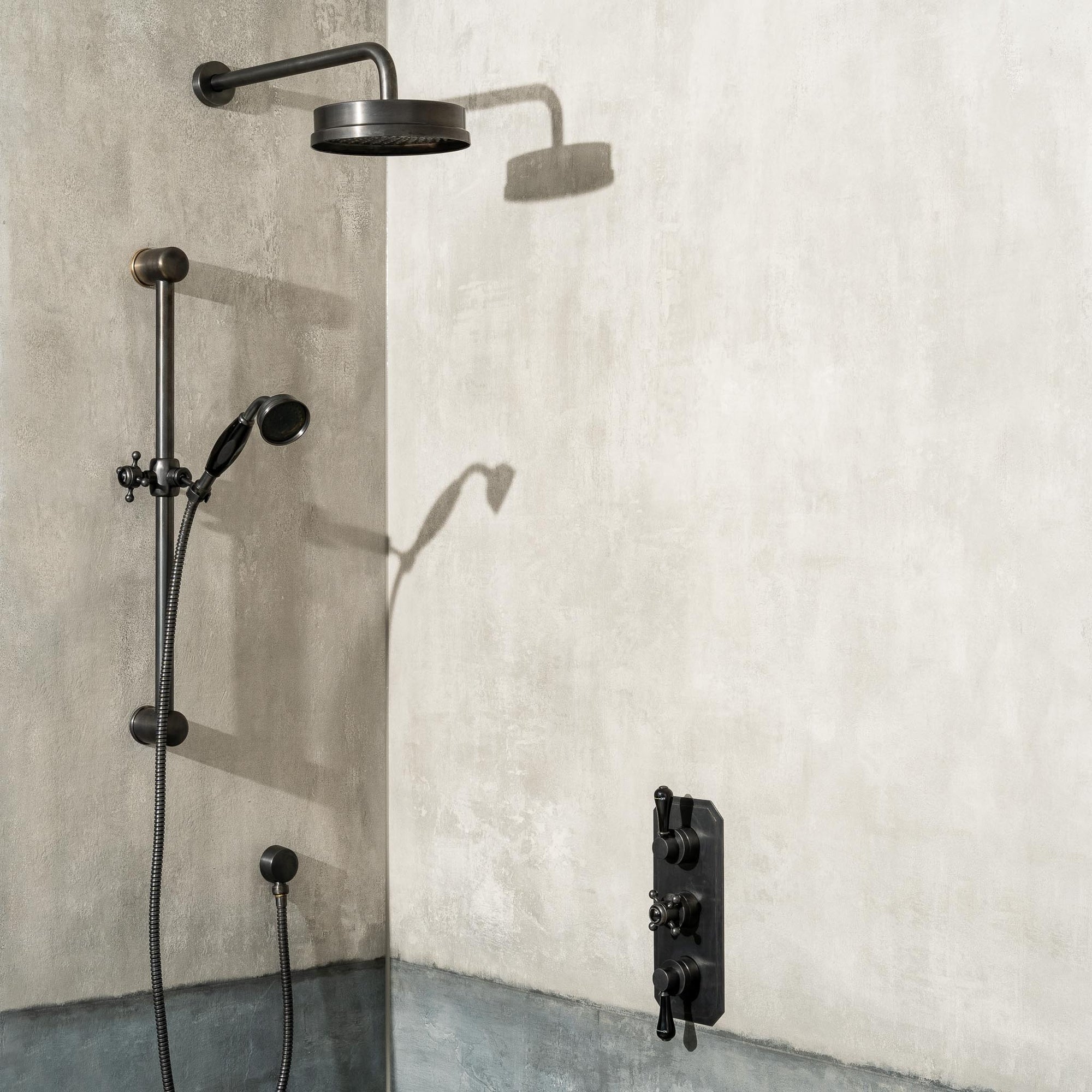 Euston Black Ceramic Lever & Cleaver Telephone Handset Concealed Thermostatic Shower Set - Rutland London (USA)