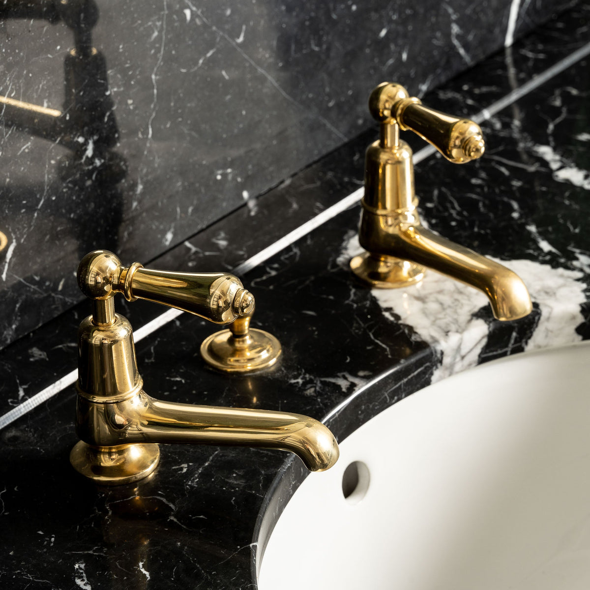 Tavistock Long Nose Metal Lever Single Hole Pillar Tap Bathroom Sink Faucets (Pair) - Rutland London (USA)