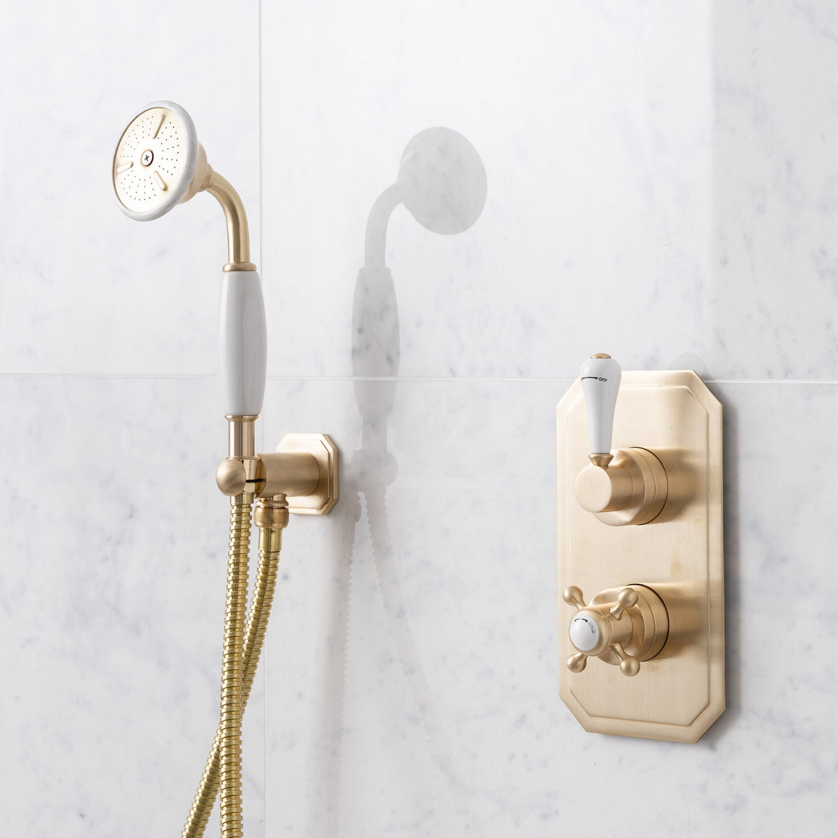 Wellington White Ceramic Lever &amp; Cleaver Telephone Handset Concealed Thermostatic Shower Set - Rutland London (USA) 