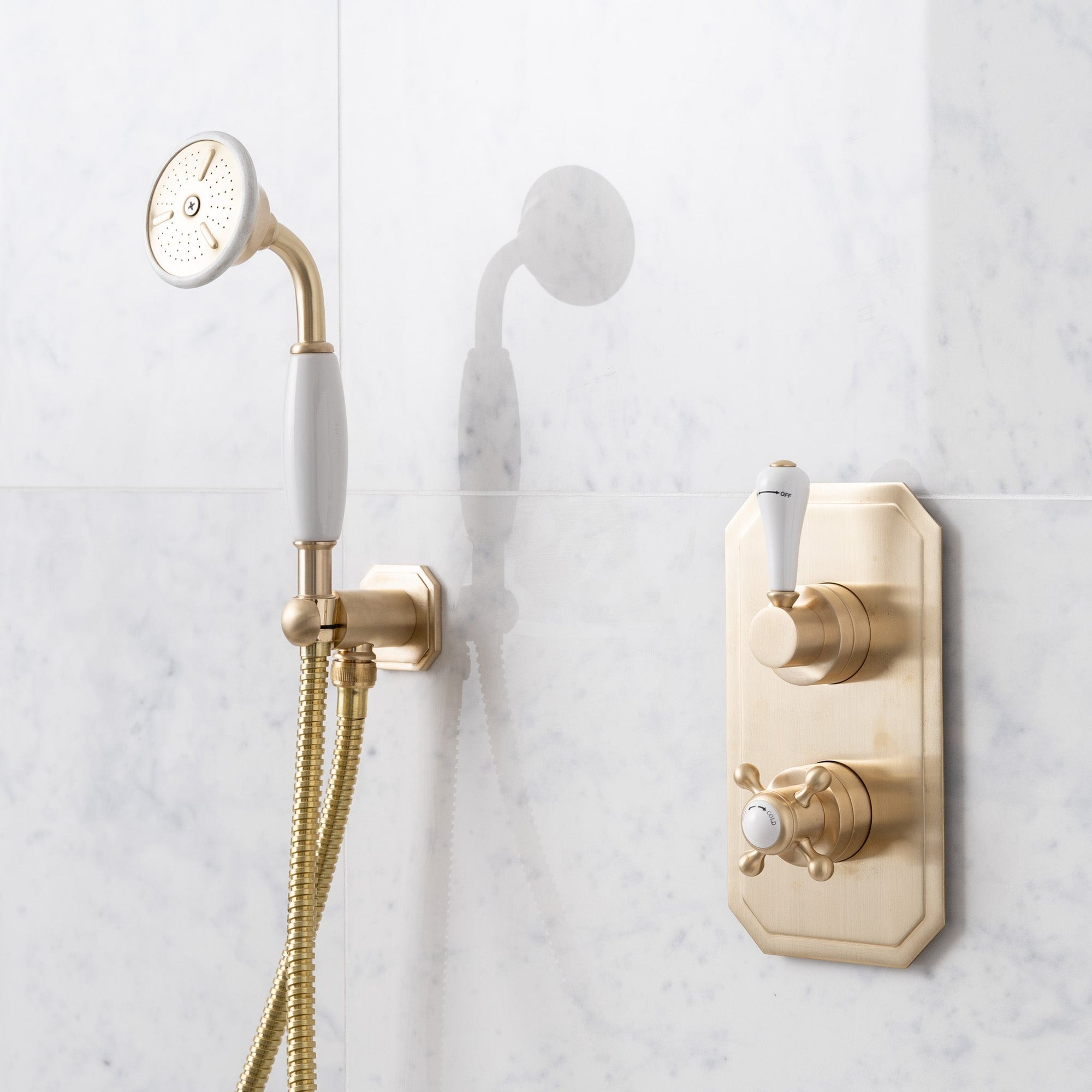 Wellington White Ceramic Lever & Cleaver Telephone Handset Concealed Thermostatic Shower Set - Rutland London (USA) 