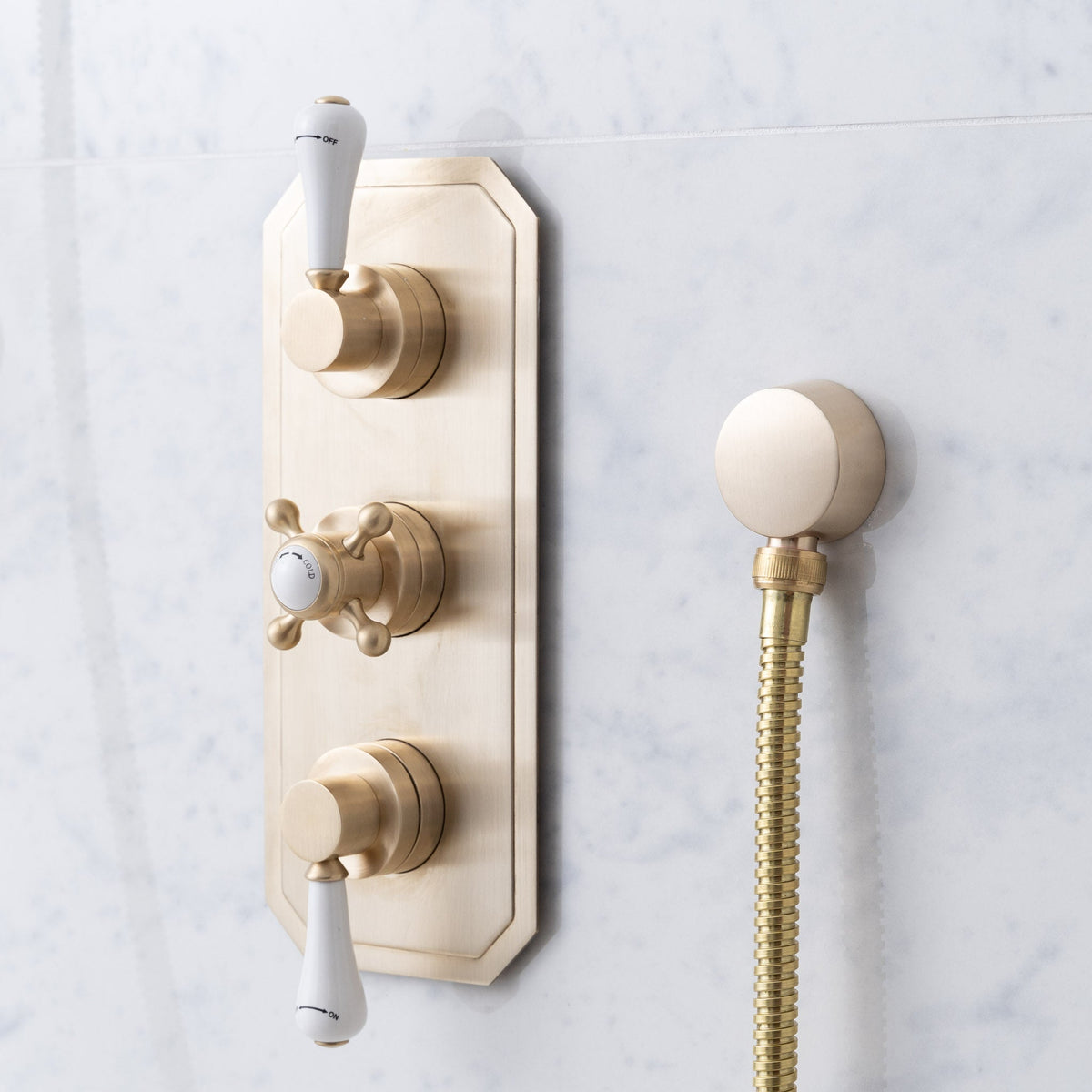 Euston White Ceramic Lever &amp; Cleaver Telephone Handset Concealed Thermostatic Shower Set - Rutland London (USA)