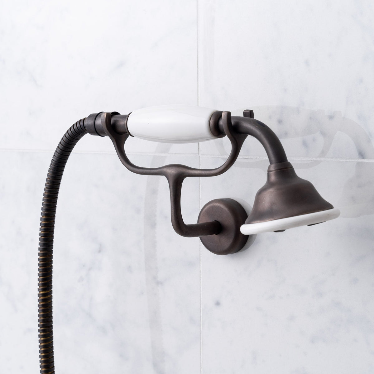 Overton White Ceramic Lever &amp; Cleaver Telephone Handset Exposed Pipe Thermostatic Shower Set - Rutland London (USA)