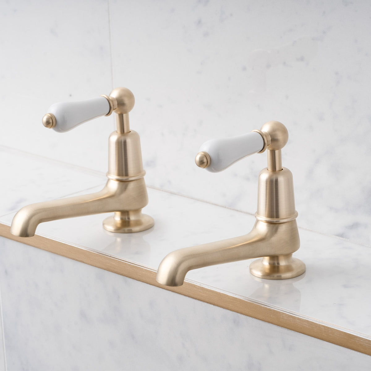 Tavistock Long Nose White Ceramic Lever Single Hole Pillar Tap Bathroom Sink Faucets (Pair) - Rutland London (USA)