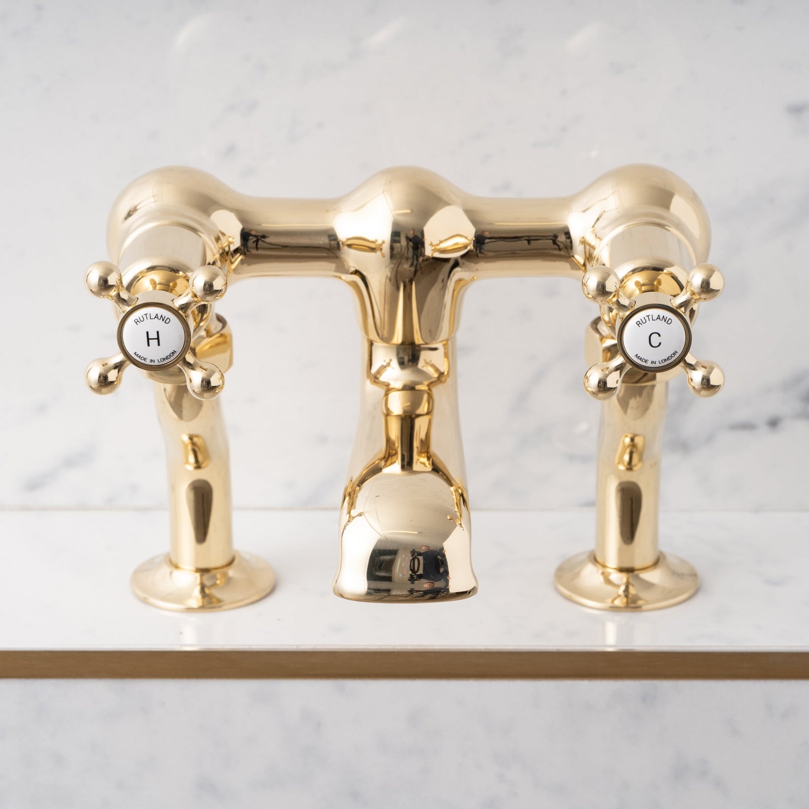 Sheldon White Ceramic Cross Handle Deck Mount Tub Filler - Rutland London (USA)